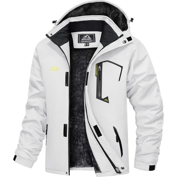 Magcomsen Men's Waterproof Fleece Lined Winter Coats Warm Snow Ski Jacket-White - Picture 1 of 7